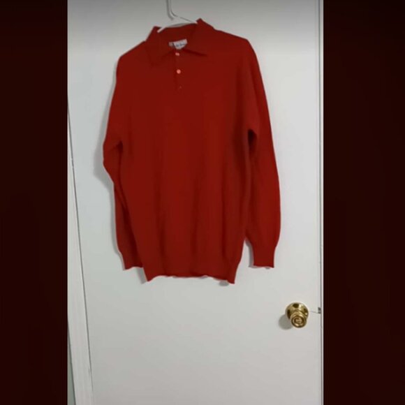 Saks Fifth Avenue Cashmere Made in Scotland Collared Polo Sweater Sz L - Picture 1 of 5